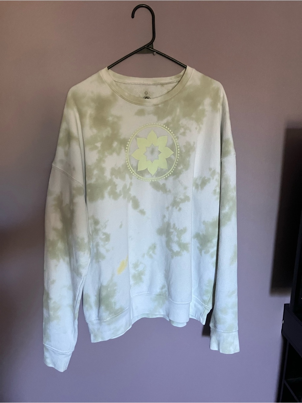 Women's Club Pilates Crewneck Sweatshirt in Light Sage Tie-Dye. White/Beige/Grey